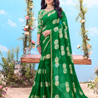 Green printed chiffon saree daily wear