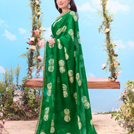 Green printed chiffon saree occasion wear 