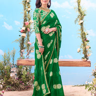  Green embroidered chiffon saree festive wear 