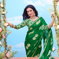 Green embroidered chiffon saree party wear 