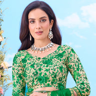 Green printed chiffon saree ethnic wear