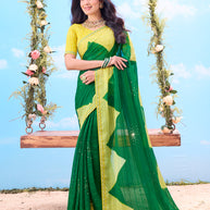 Green geometric printed georgette saree festive wear