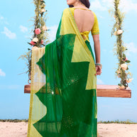 Green sequined georgette saree festive wear 