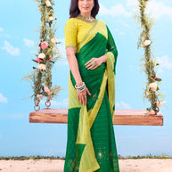  Green striped sequin georgette saree festive wear