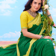  Green embroidered georgette saree festive wear