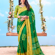 Green printed cotton saree daily wear