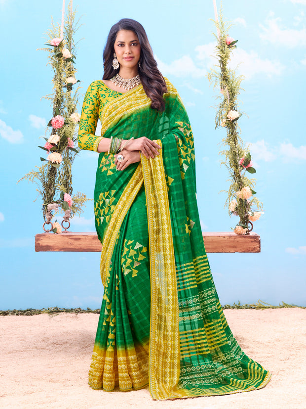 Green printed cotton saree daily wear