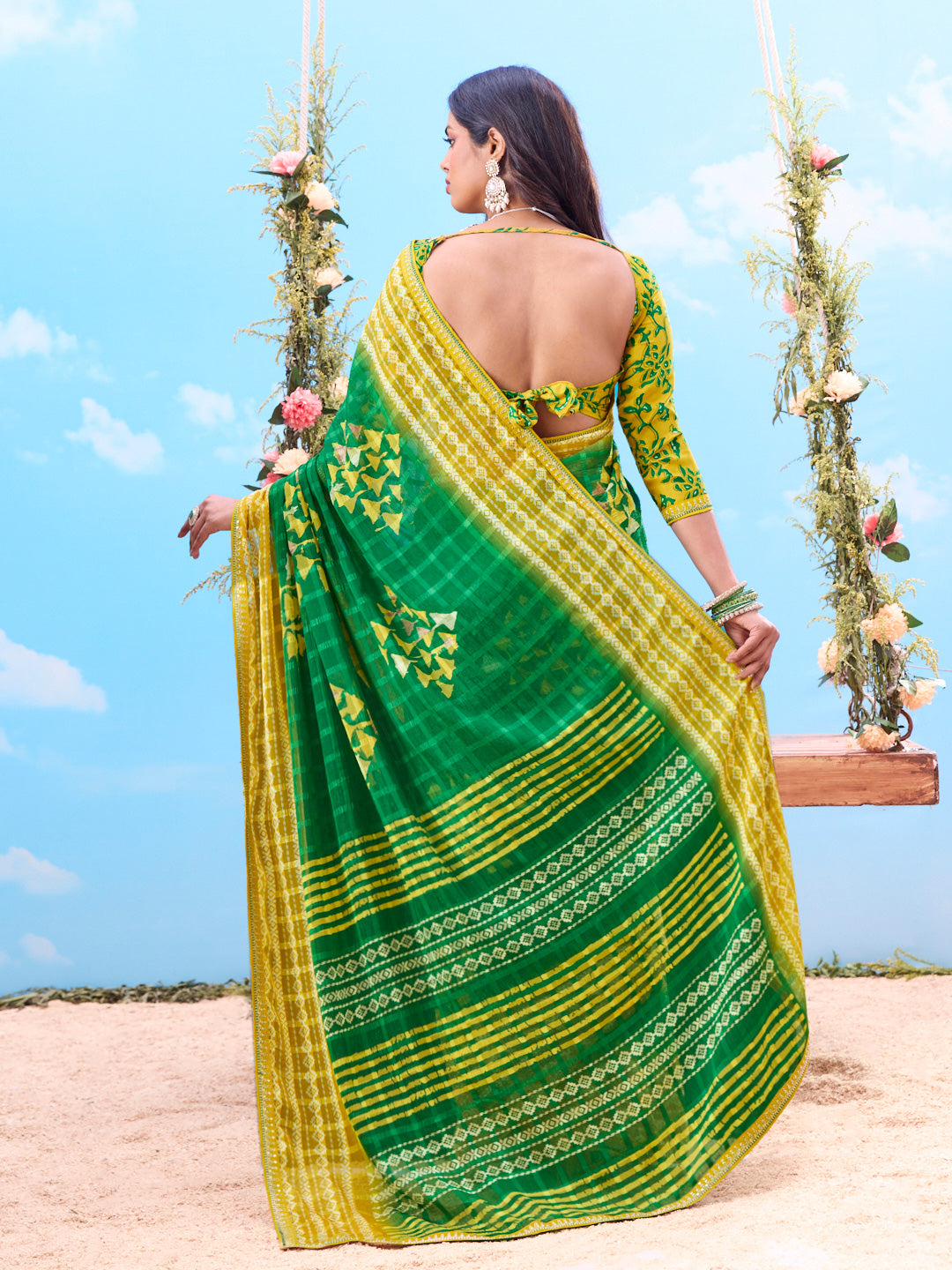  Green woven border cotton saree festive wear