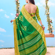  Green woven border cotton saree festive wear