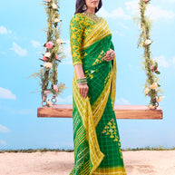 Green checkered cotton saree daily wear