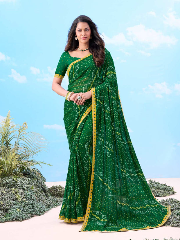 Laxmipati Gulshan Green Georgette Bandhani Printed Saree