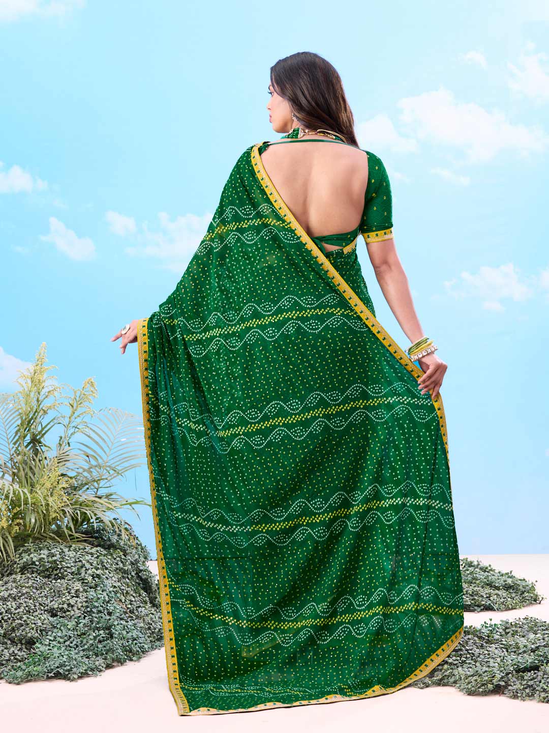 Laxmipati Gulshan Green Georgette Bandhani Printed Saree