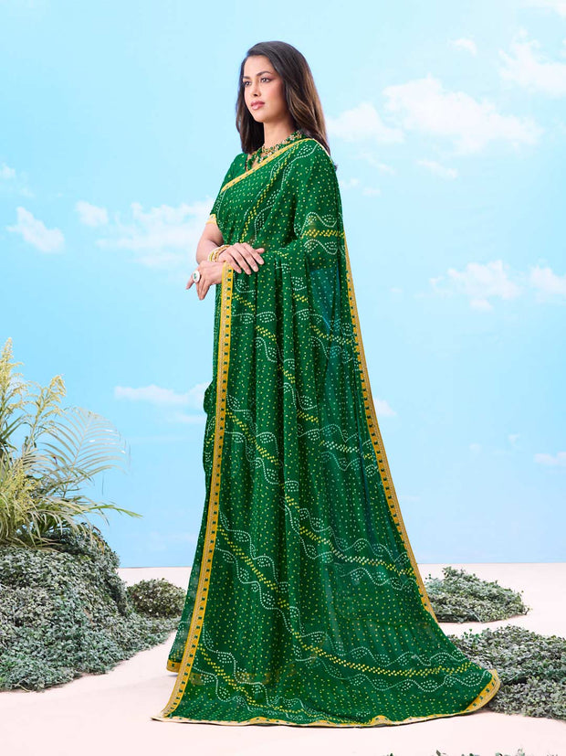 Laxmipati Gulshan Green Georgette Bandhani Printed Saree