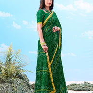 Laxmipati Gulshan Green Georgette Bandhani Printed Saree