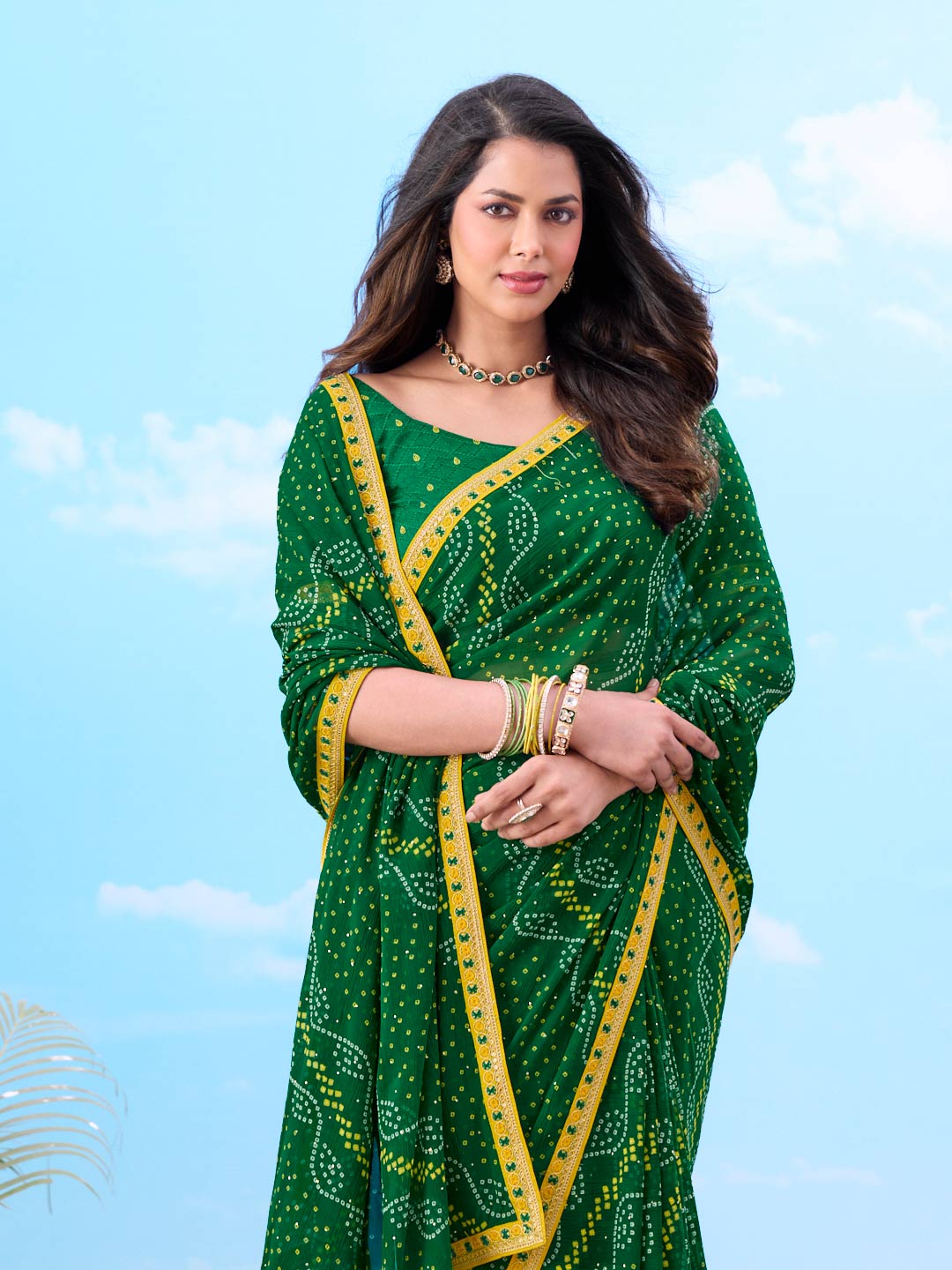 Laxmipati Gulshan Green Georgette Bandhani Printed Saree
