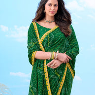 Laxmipati Gulshan Green Georgette Bandhani Printed Saree