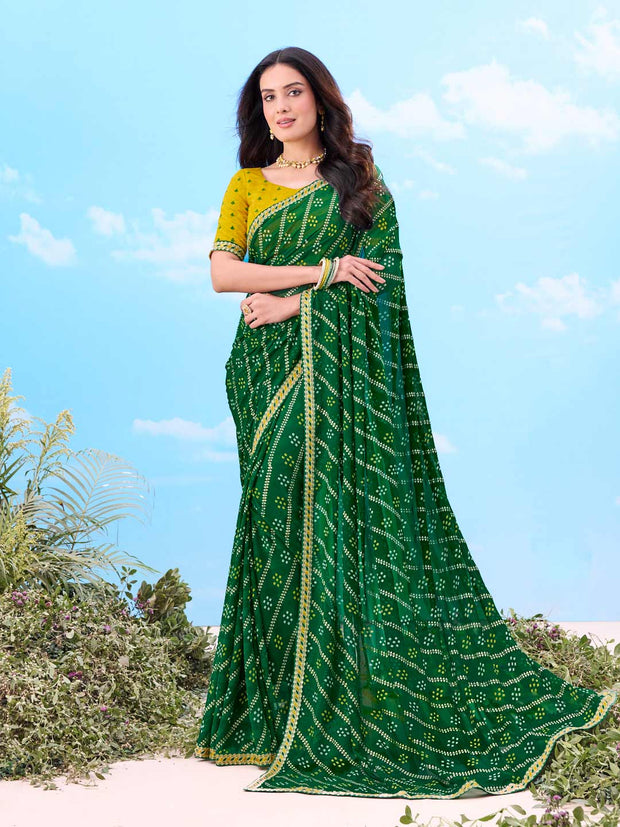 Laxmipati Gulshan Green Georgette Bandhani Printed Saree