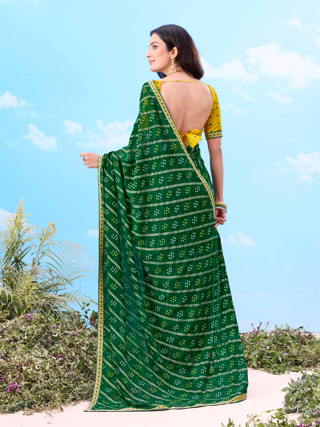 Laxmipati Gulshan Green Georgette Bandhani Printed Saree