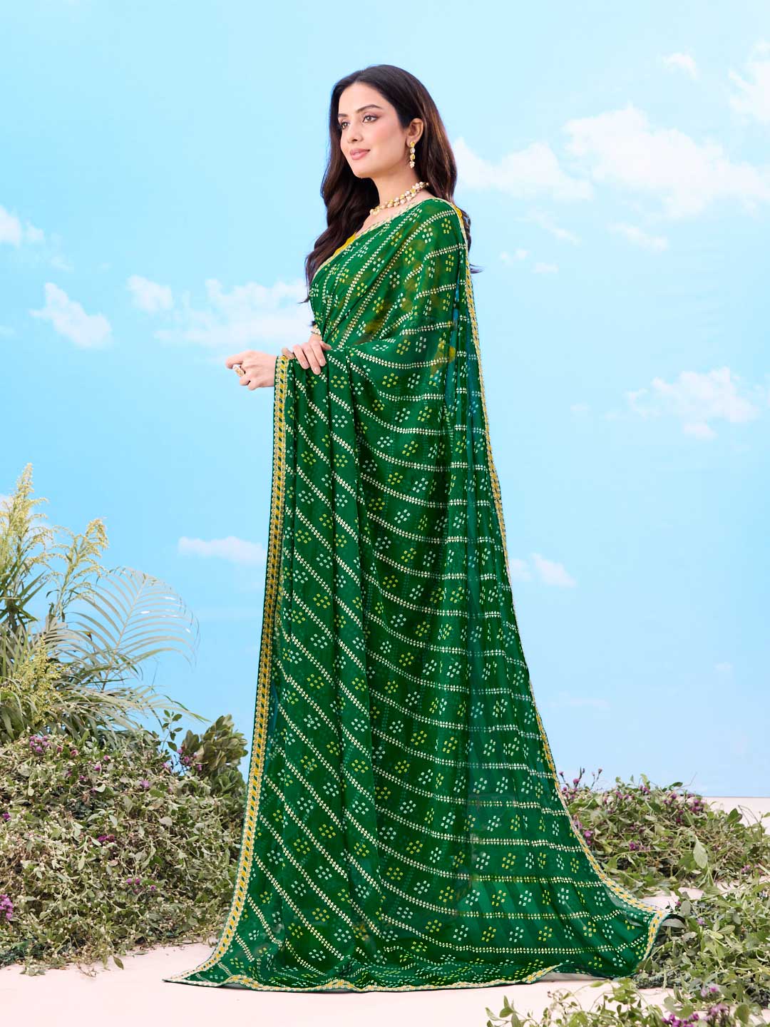 Laxmipati Gulshan Green Georgette Bandhani Printed Saree
