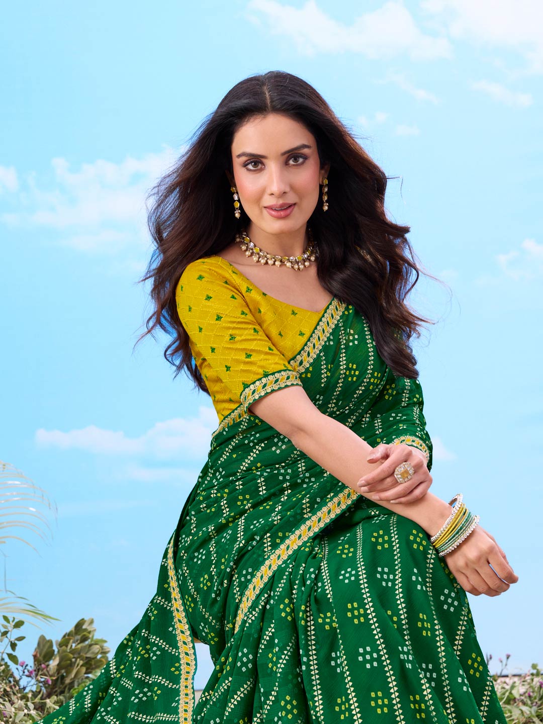Laxmipati Gulshan Green Georgette Bandhani Printed Saree
