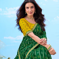 Laxmipati Gulshan Green Georgette Bandhani Printed Saree