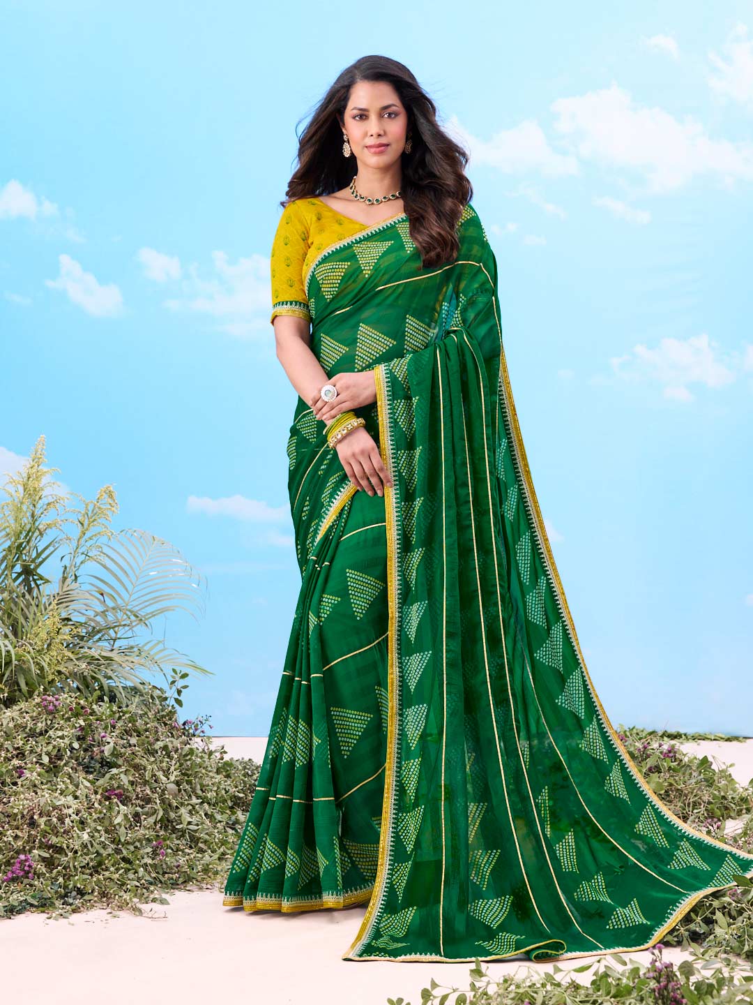 Laxmipati Gulshan Green Georgette Printed Saree