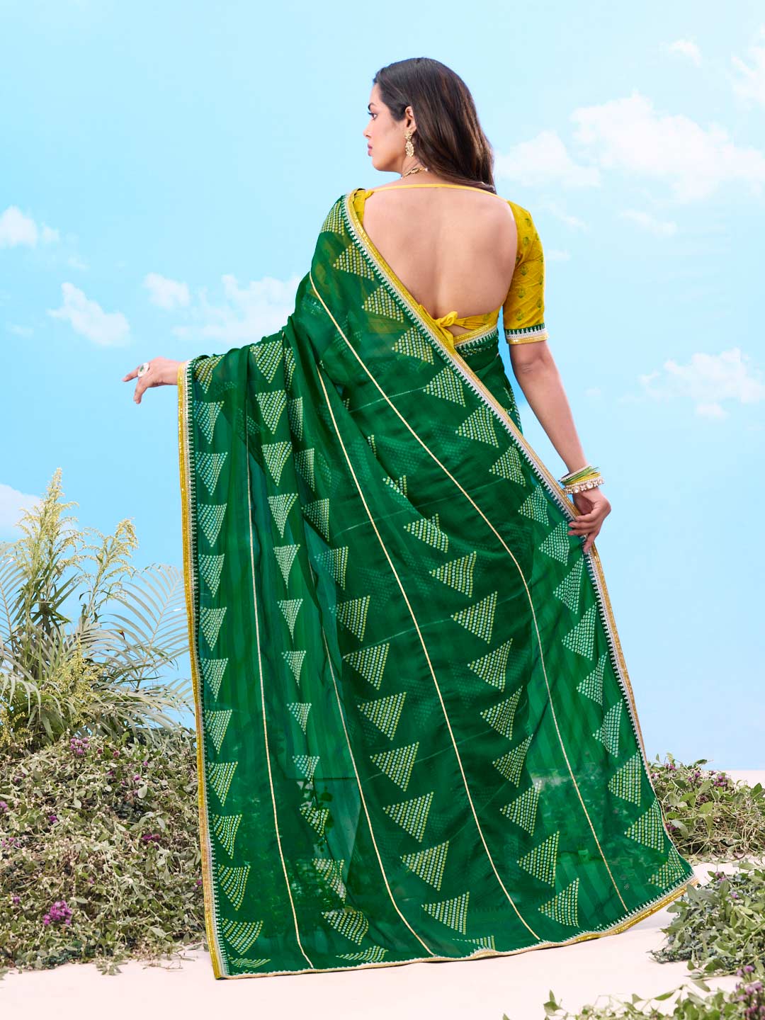 Laxmipati Gulshan Green Georgette Printed Saree