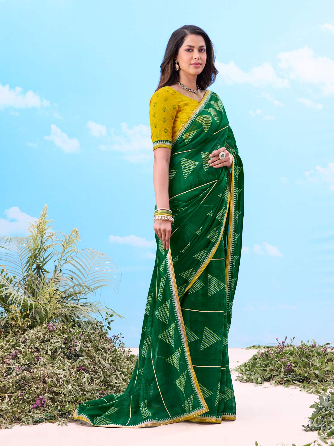 Laxmipati Gulshan Green Georgette Printed Saree
