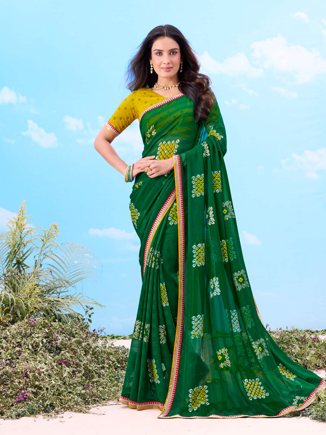 Laxmipati Gulshan Green Georgette Geometric Printed Saree