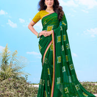 Laxmipati Gulshan Green Georgette Geometric Printed Saree