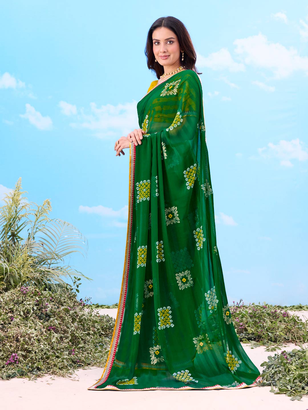Laxmipati Gulshan Green Georgette Geometric Printed Saree