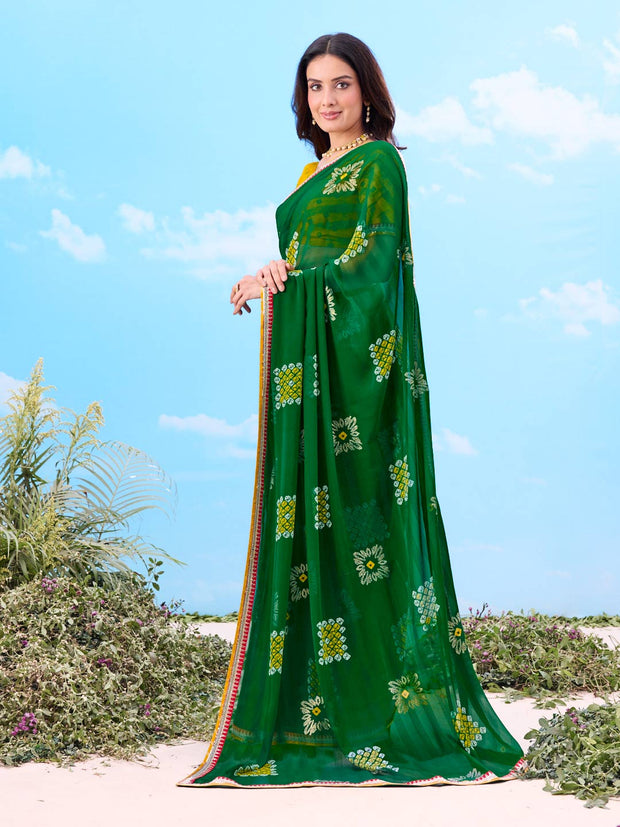 Laxmipati Gulshan Green Georgette Geometric Printed Saree