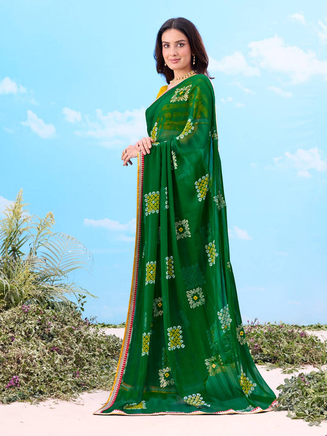 Laxmipati Gulshan Green Georgette Geometric Printed Saree
