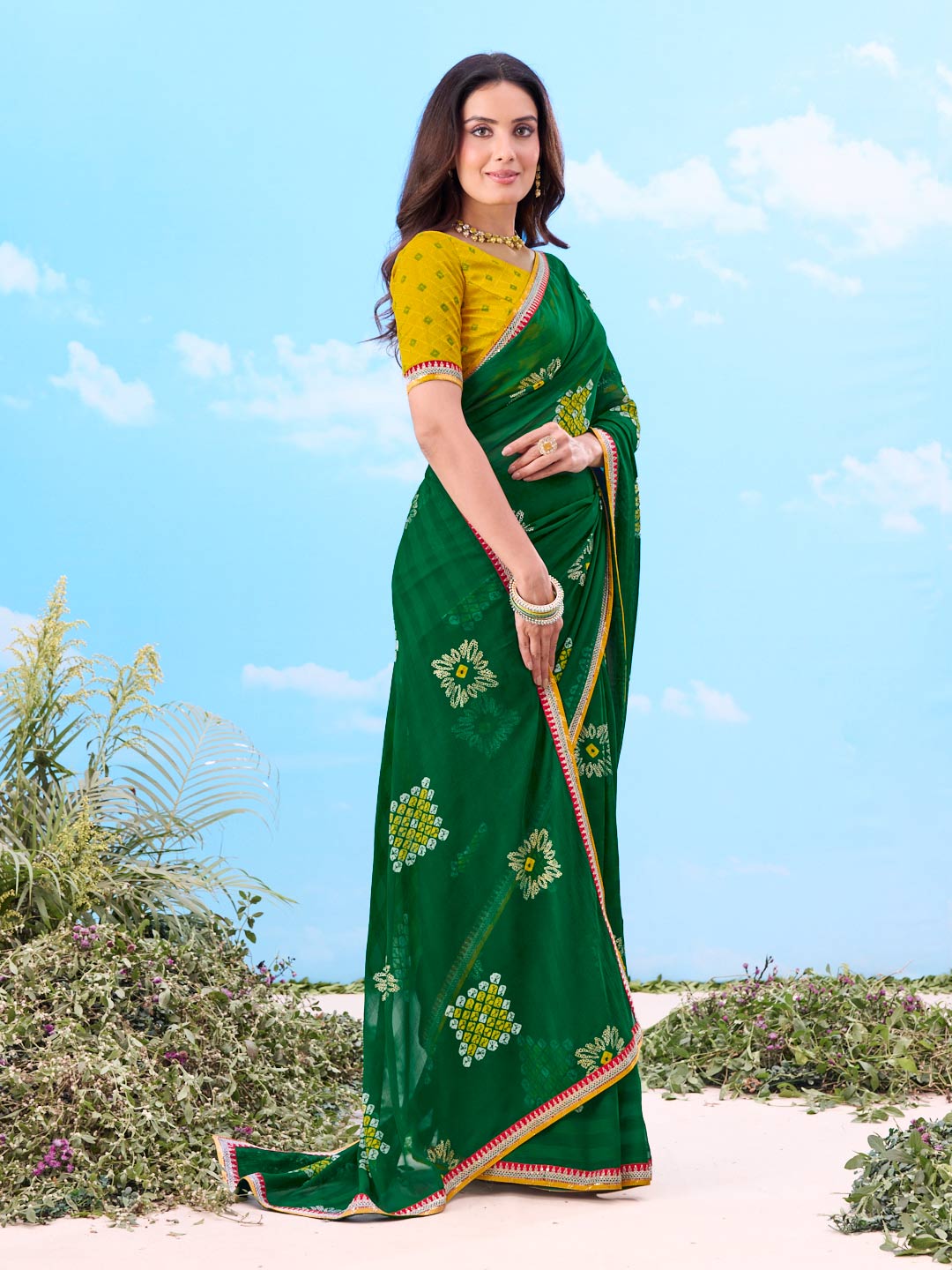 Laxmipati Gulshan Green Georgette Geometric Printed Saree