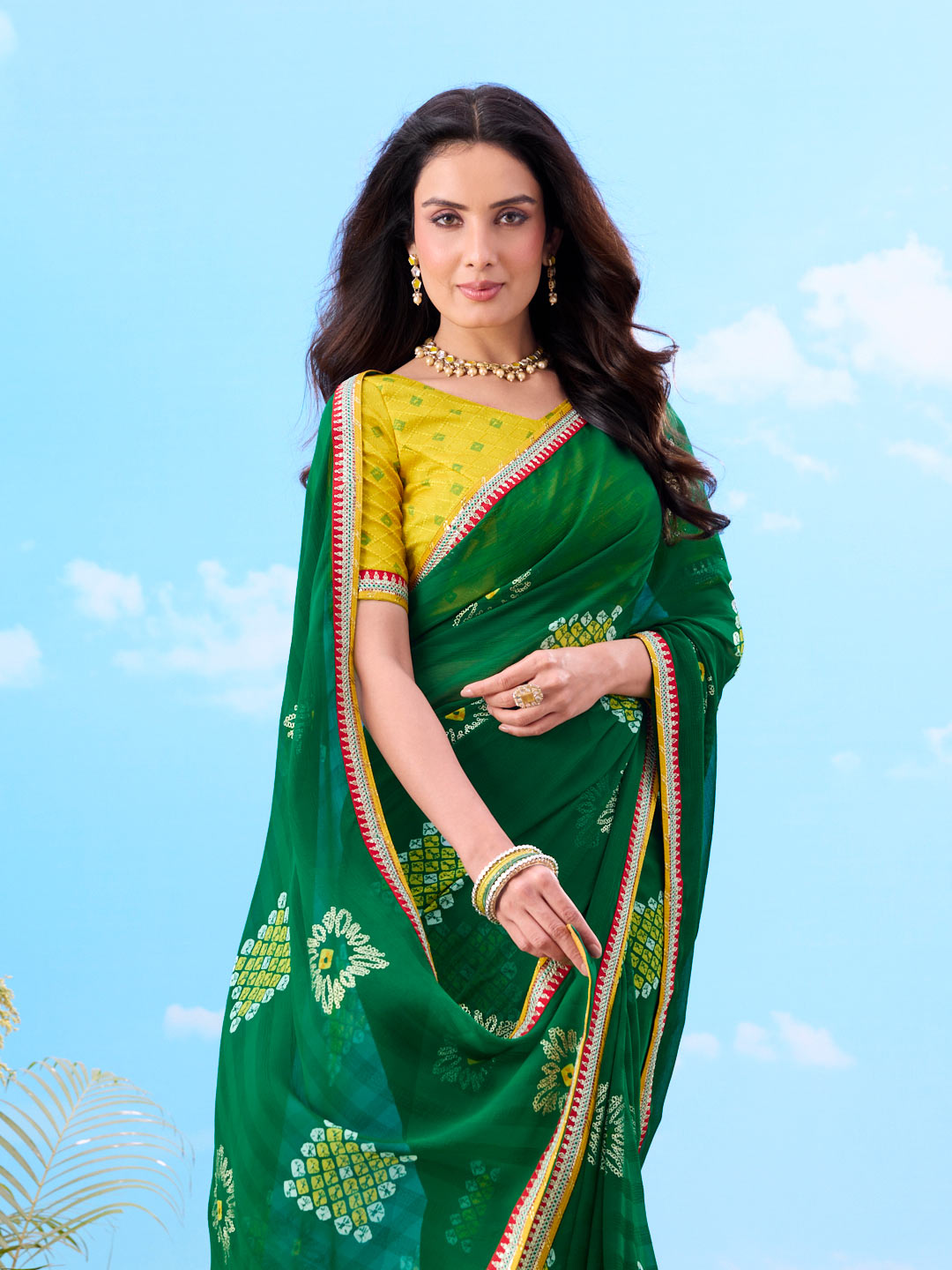 Laxmipati Gulshan Green Georgette Geometric Printed Saree