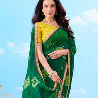 Laxmipati Gulshan Green Georgette Geometric Printed Saree
