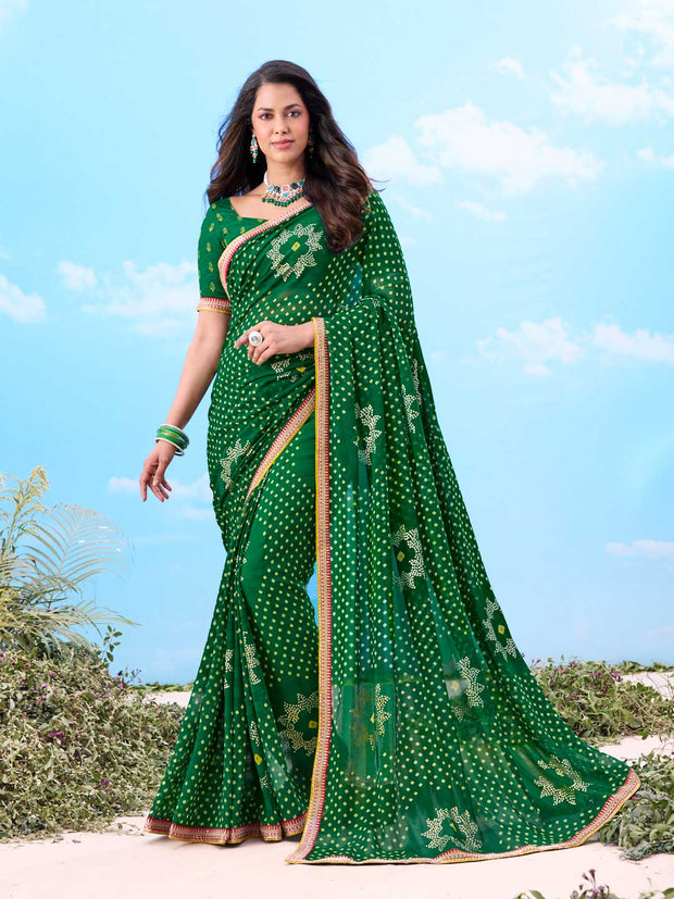 Laxmipati Gulshan Green Georgette Bandhani Printed Saree