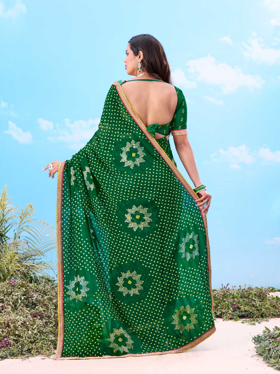 Laxmipati Gulshan Green Georgette Bandhani Printed Saree