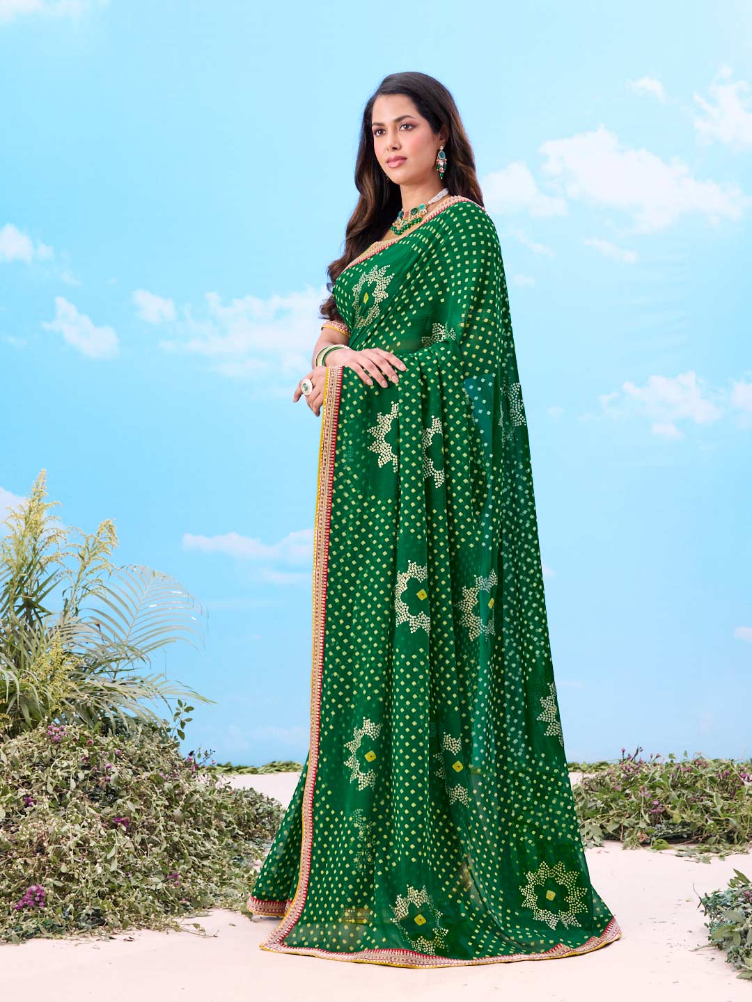 Laxmipati Gulshan Green Georgette Bandhani Printed Saree