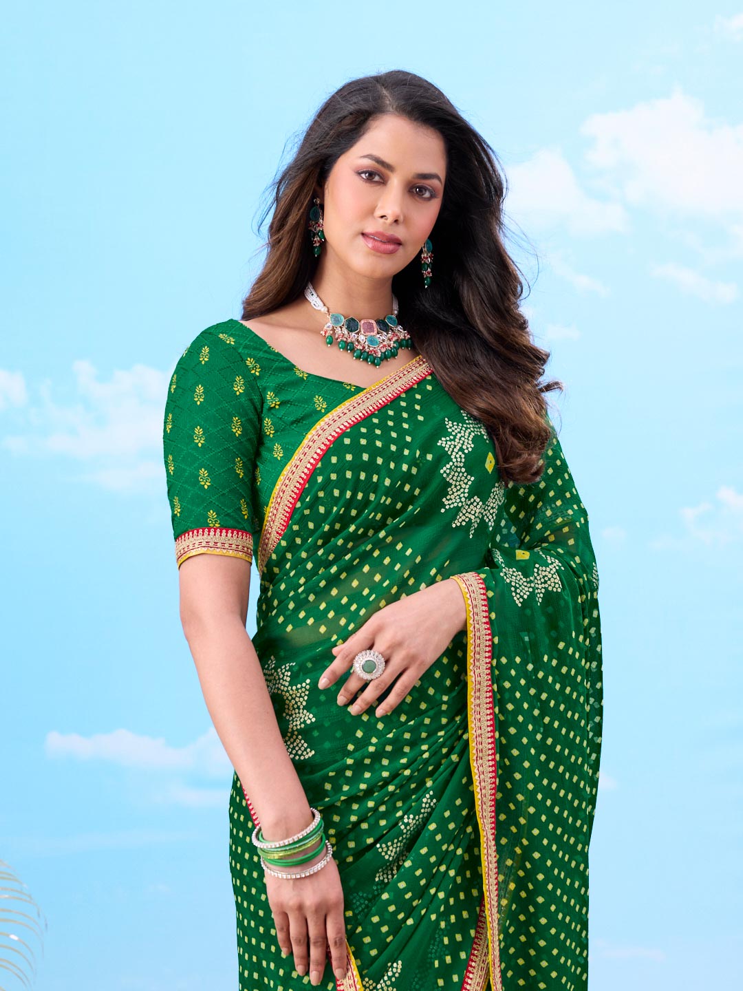 Laxmipati Gulshan Green Georgette Bandhani Printed Saree