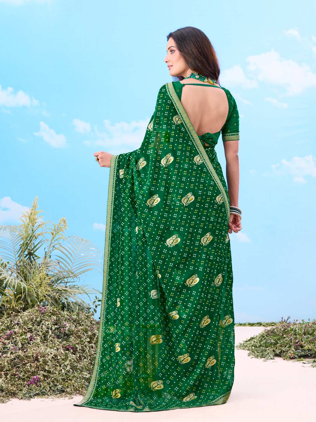 Laxmipati Gulshan Green Georgette Bandhani Printed Saree