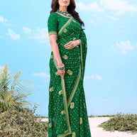 Laxmipati Gulshan Green Georgette Bandhani Printed Saree