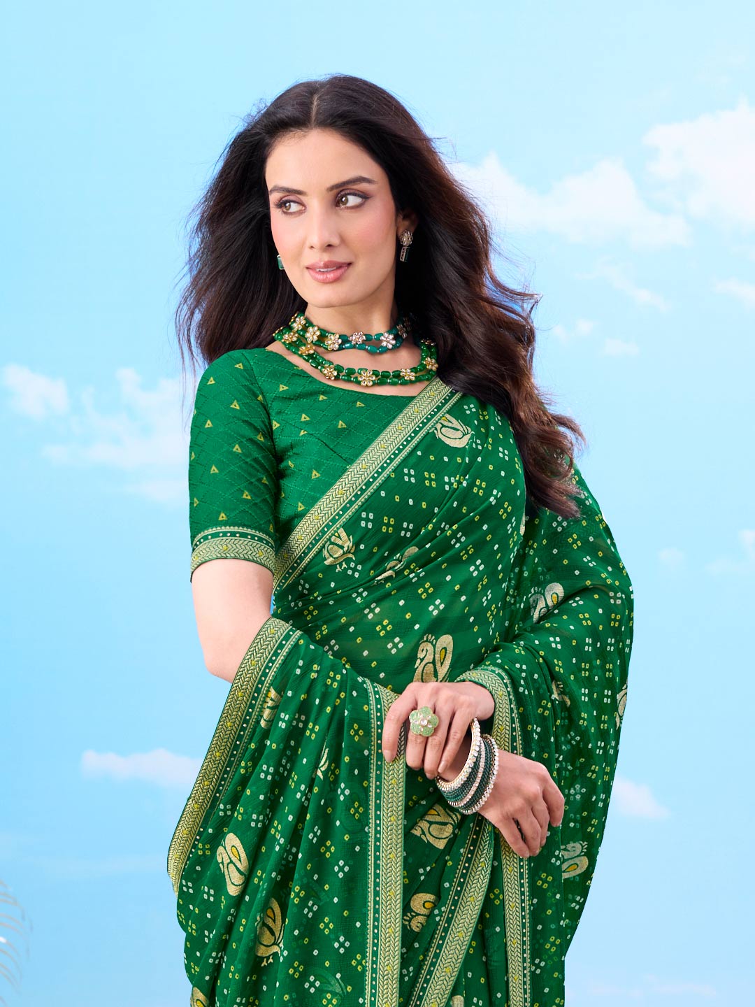 Laxmipati Gulshan Green Georgette Bandhani Printed Saree