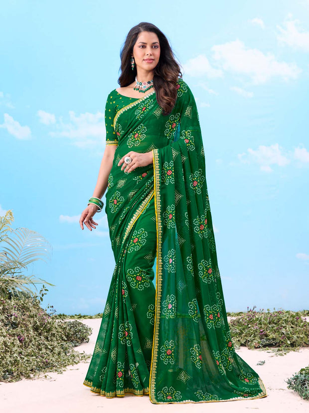 Laxmipati Gulshan Green Georgette Bandhani Printed Saree