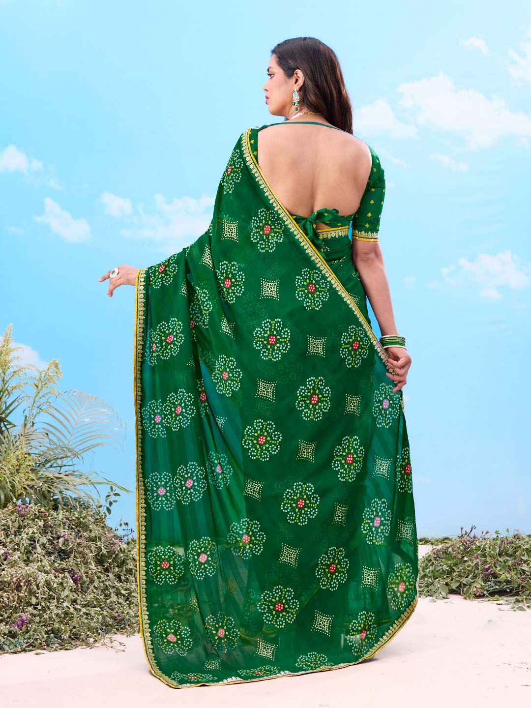 Laxmipati Gulshan Green Georgette Bandhani Printed Saree