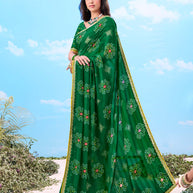 Laxmipati Gulshan Green Georgette Bandhani Printed Saree