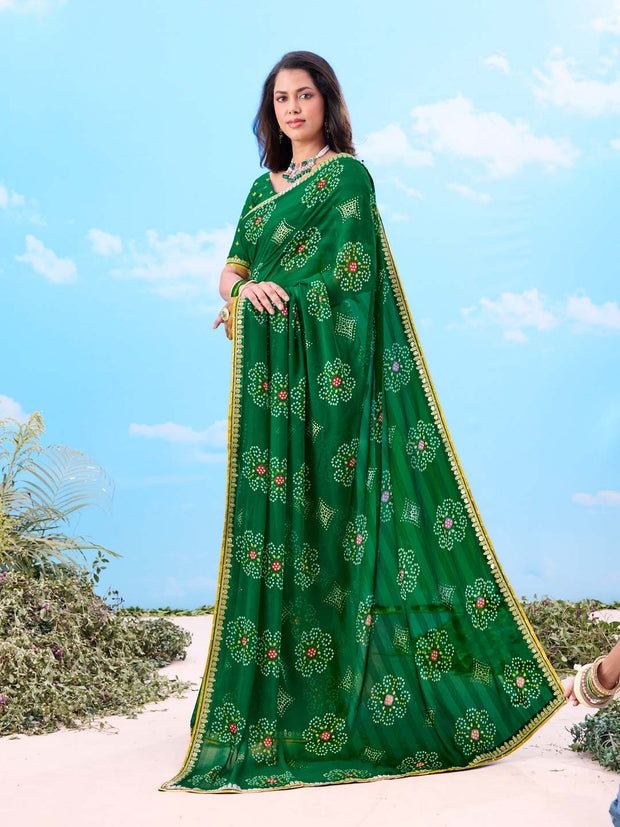Laxmipati Gulshan Green Georgette Bandhani Printed Saree