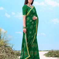 Laxmipati Gulshan Green Georgette Bandhani Printed Saree