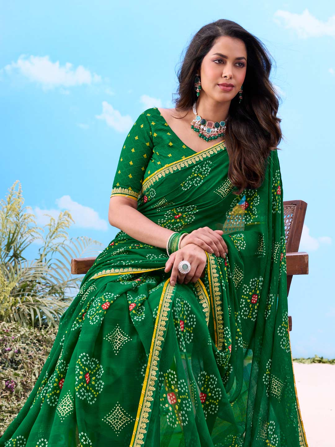 Laxmipati Gulshan Green Georgette Bandhani Printed Saree