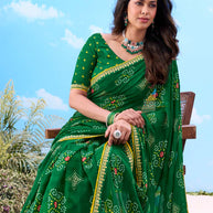 Laxmipati Gulshan Green Georgette Bandhani Printed Saree